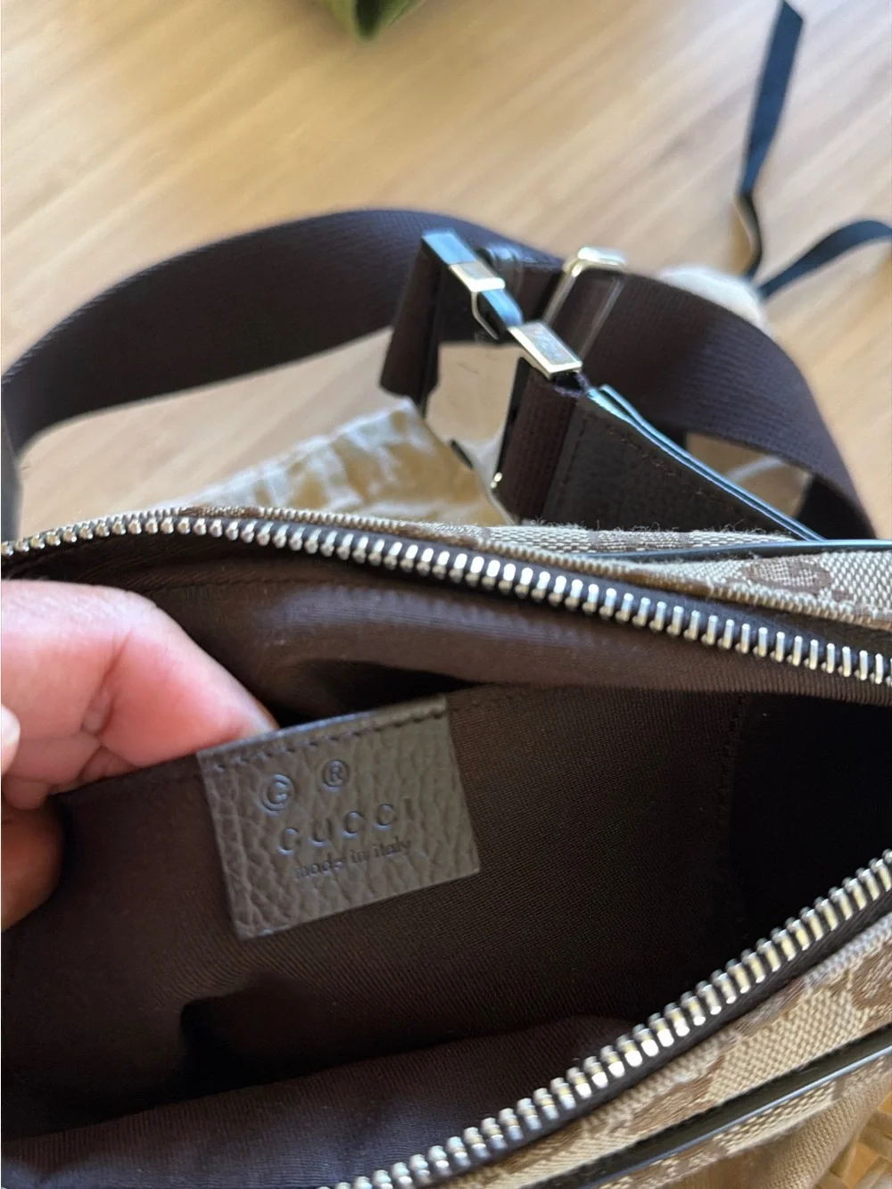 Gucci Brown GG Supreme Belt Bag with Dark Trim